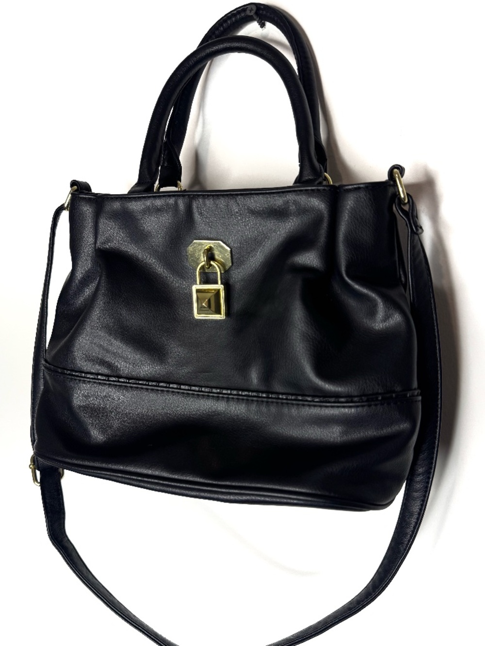 Nicole Miller Black Satchel Shoulder Bag Gold Hardware